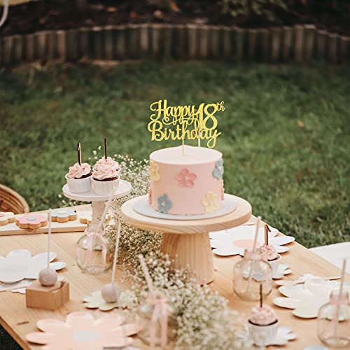 1 PCS Happy 18th Birthday Cake Topper Gold Glitter Cheers to 18 Years Birthday Cake Pick 18 Fabulous Cake Decoration for Happy 18th Birthday Theme Party Decorations Supplies (Gold / 18th)