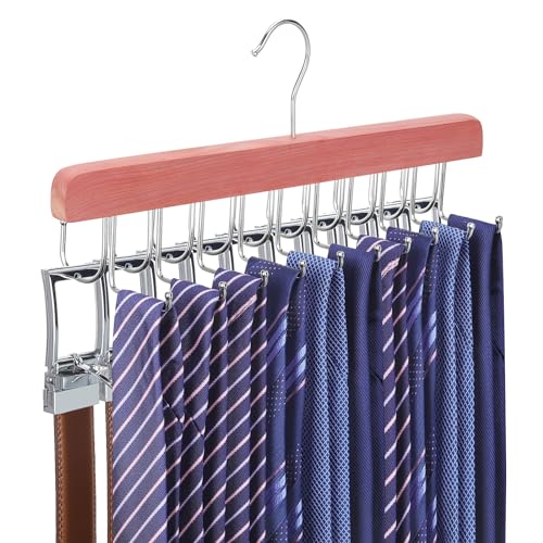Cedar 2 in 1 Belt Tie Hanger for Closet Max 30 Belts with 30 Ties Capacity (Cedar)