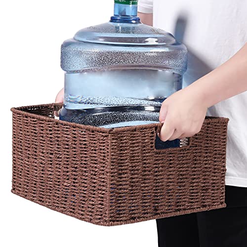 Large Woven Storage Baskets (15 x 12.8 x 7.5 inches / Dark Brown)
