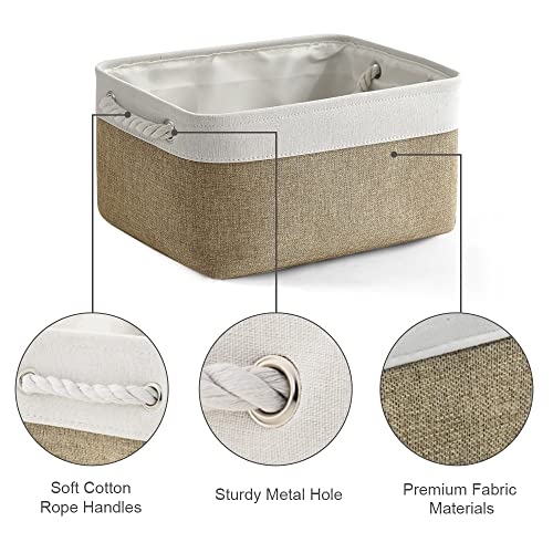 Storage Basket for Organizing (White & Khaki / 3PCS/Medium -13.8Lx9.8Wx6.7H)