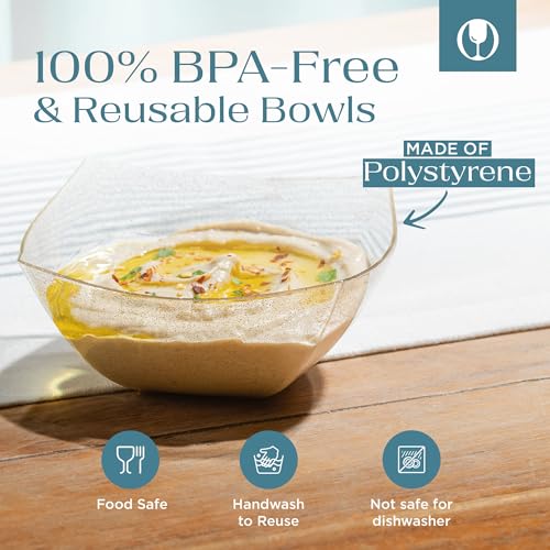 4 Pack Disposable Gold Plastic Serving Bowls Square Party Candy Use 8oz (8 OUNCE / GOLD GLITTER)