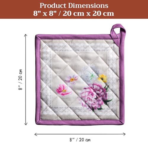 Pot Holders 100% Cotton Potholders (071 - Pivoine / 8" x 8" (Pot Holder Pack of 2))