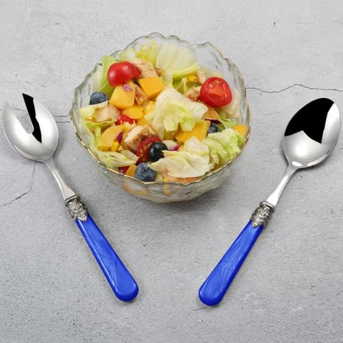 2 piece Salad Servers Stainless Steel Salad Serving Set Salad Fork and Spoon (Deep Blue)