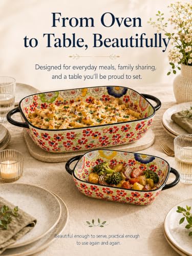 2 Piece Polish Pottery Style Ceramic Baking Dish Set (Coral Confetti)