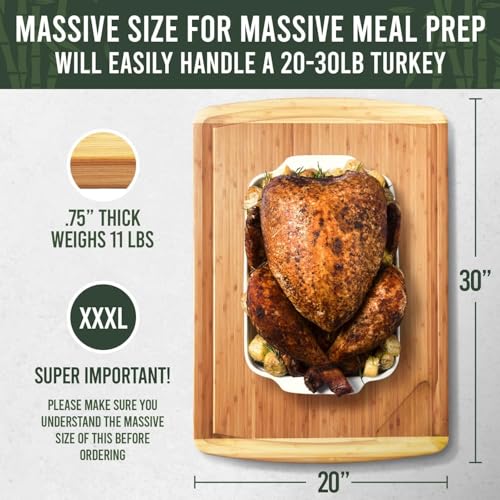 ENORMOUS 30 x 20 Organic Extra Large Cutting Board with Lifetime Replacements (Two-Tone / 30"L x 20"W)