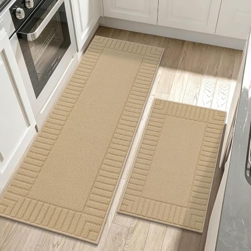 Kitchen Rugs Non Slip Washable 2PCS (Beige / 24"x35"+24"x60" (Rectangular))