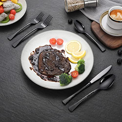 Hammered Black Silverware Set for 8 (Black / 40 Pieces Set)
