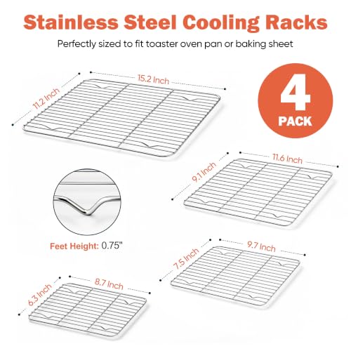 Stainless Steel Cooling Racks Set for Oven Cooking Baking (8.7+9.7+11.6+15.2 Inch)
