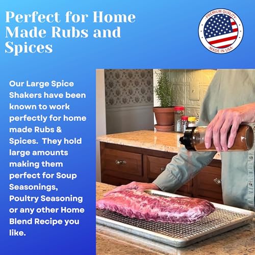 16oz Glass Spice Shakers with Lids (Tall Spice 16oz Black 7 Holes Set of 3)