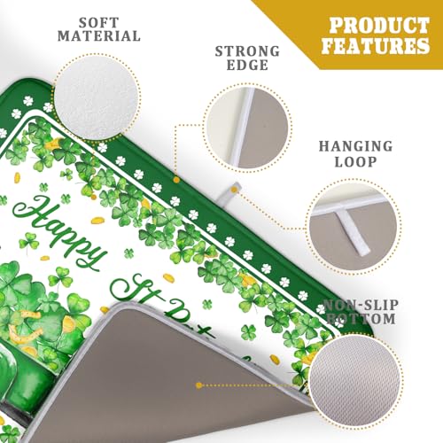 Shamrock Gnome Truck Dish Drying Mat Lucky Clover Dish Drainer Mat 18x24 inch Absorbent Fast Dry Pad for Kitchen Counter Coffee Bar Decor (Shamrock Gnome Truck / 18" x 24")