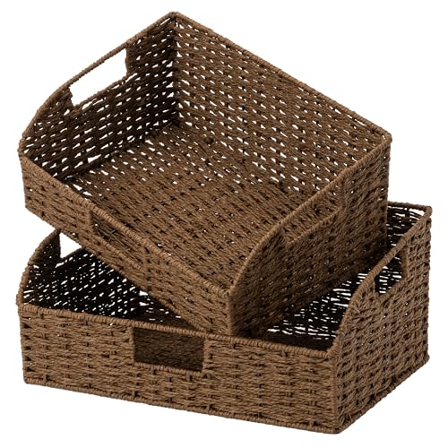 Pantry Baskets for Organizing (Dark Brown(Paper Rope) / 15¾"L x 11"W x 7½"H + 14¼"L x 9¾"W x 6¾"H)