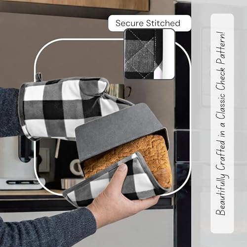 Buffalo Plaid Check Oven Mitts and Pot Holders Set of 4 (Buffalo, Black)