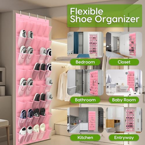 Over the Door Shoe Organizer with 40 Large Breathable Mesh Pockets (Pink / 40 Pockets)