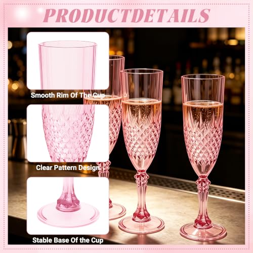 100 Pack Plastic Champagne Flutes (Pink)