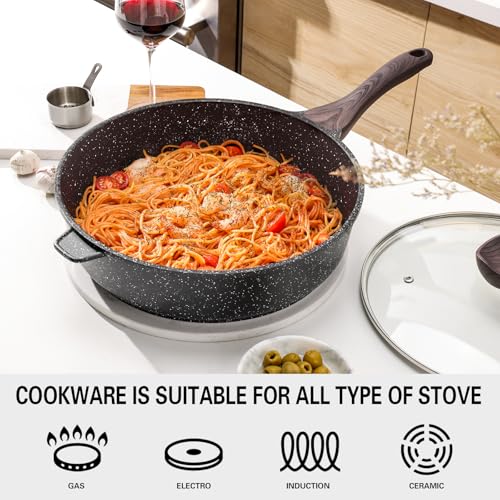 Nonstick Deep Frying Pan with Lid (Classic Granite / 12 Inch)