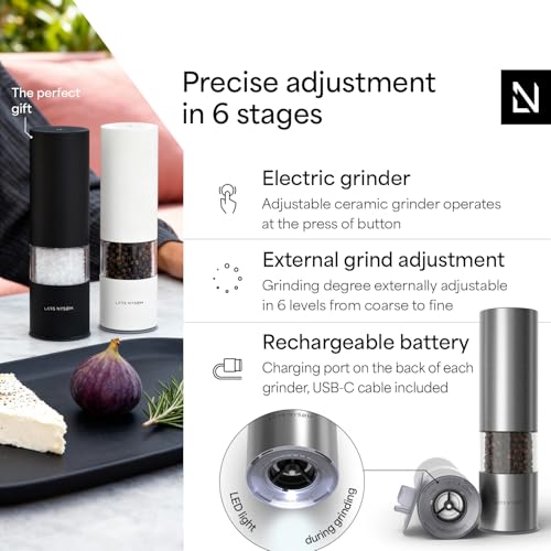 Electric Salt and Pepper Grinder Set (Stainless Steel / Set of two electric mills)