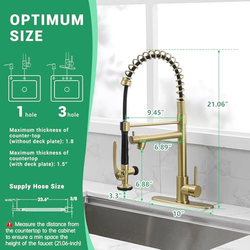Commercial Kitchen Sink Faucet with Pull Down Sprayer Brushed Gold (Gold Brushed)