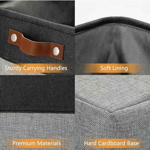 Grey Storage Baskets for Organizing 3 Pack Fabric Shelf Baskets for Gifts Empty Large Storage Organizer for Closet (Black&Grey / XXL-17"x12"x15")