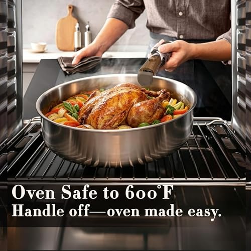 19pcs Tri Ply Stainless Steel Cookware Set with Detachable Handle (Silver / 19 pieces)
