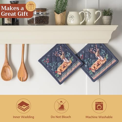 Pot Holders 100% Cotton Potholders (086 - Christmas Joy / 8" x 8" (Pot Holder Pack of 2))