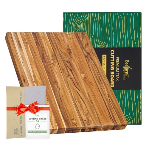 Large Teak Wood Cutting Board with Hand Grip (20"L x 15"W)