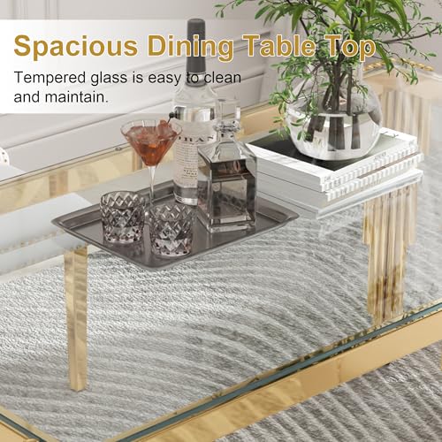 53'' Glass Dining Table Set for 4 (5PCS-52.76” L x 33.07” W x 29.53” H / Clear Gold - White Chair)
