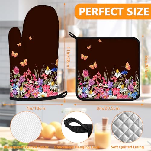 Watercolor Flowers Oven Mitts and Pot Holders Sets 4Pcs (Watercolor Flowers)