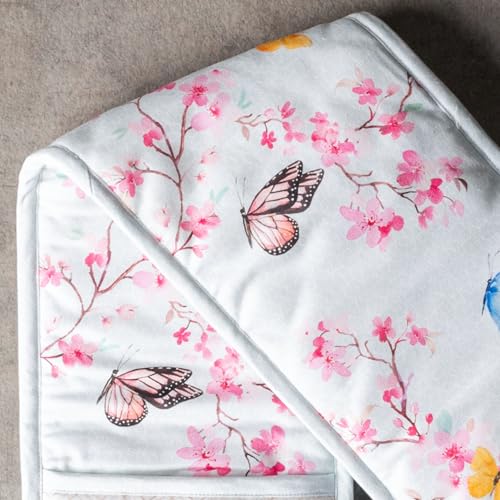 Double Oven Mitts 100% Cotton Double Oven Glove (050 - Blossoms in Spring / 7" x 35" (Double Oven Mitt))
