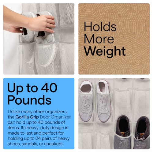 Over the Door Shoe Organizer (Linen / 24 Pockets/4 Hooks)
