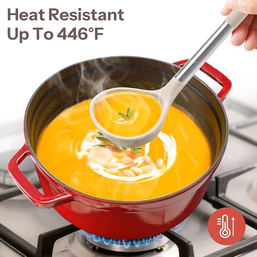 28 Piece Silicone Kitchen Utensils Set with Stainless Steel Handles (Khaki / 28 Piece)