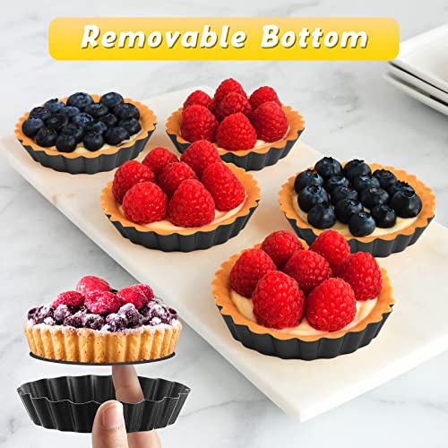 16 Pcs Mini Tart Pans for Baking (3 Inch (Round) / Black Gray Round)
