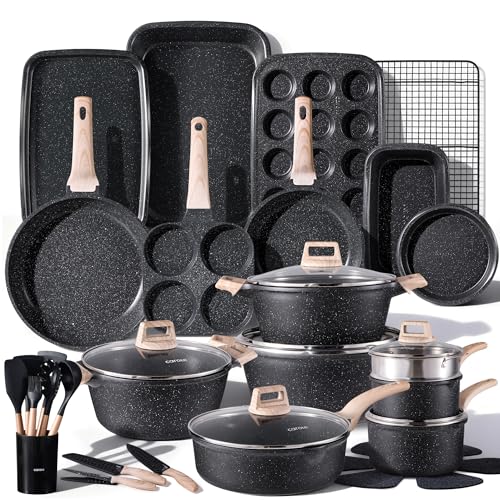44pcs Nonstick Cookware Sets (Classic Black / 44 Piece)