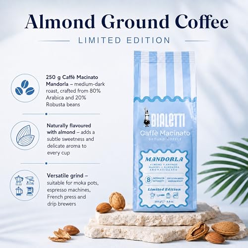 Moka Express 3 Cup Light Blue & Almond Ground Coffee Gift Set (3 Cups / Light Blue Moka & Ground Coffee)