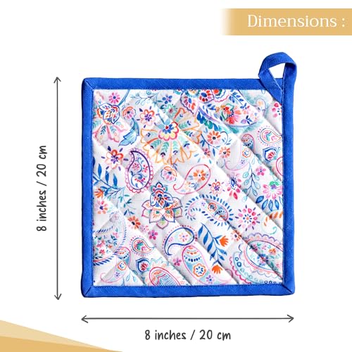 Pot Holders 100% Cotton Potholders (083 - Indian Floral / 8" x 8" (Pot Holder Pack of 2))