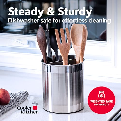 Rotating Extra Large Stainless Steel Utensil Holder Caddy with Sturdy No (Silver)