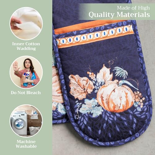 Double Oven Mitts 100% Cotton Double Oven Glove (072 - Pumpkin Blues / 7" x 35" (Double Oven Mitt))
