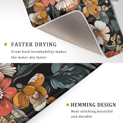Vintage Floral Dish Drying Mat 18x24 inch Boho Flower Drainer Mats Fast Dry Absorbent Washable Dish Rack Pad Protector Kitchen Accessories (Vintage Floral / 18 x 24 inch)
