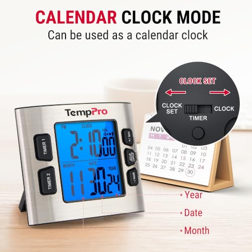 TM02 24H Kitchen Timer with Dual Digital Timers & Clock Mode