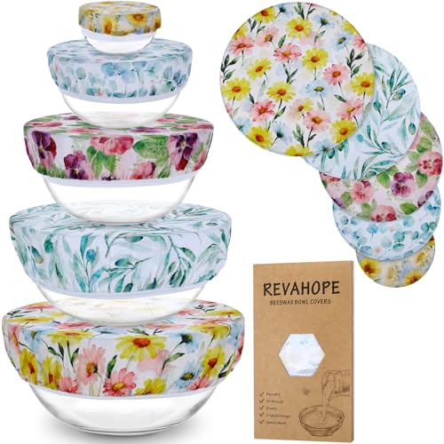 5Pcs Reusable Beeswax Elastic Bowl Covers for Bread Proofing and Food Cover (Little Daisy)