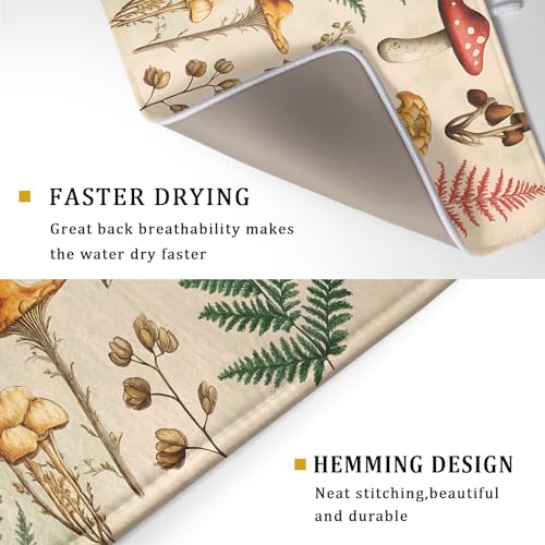 Ferns Mushrooms Dish Drying Mats Woodland Forest Microfiber Drying Pad Reversible Drainer Mats 18 X 24 Inch (Ferns Mushrooms 1101 / 24" x 18")
