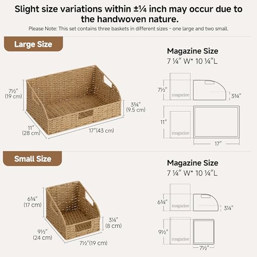Paper Rope Shelf Baskets (Light Brown(Paper Rope) / 17"L x 11"W x 7½"H + 2x 7½"L x 9½"W x 6¾"H)