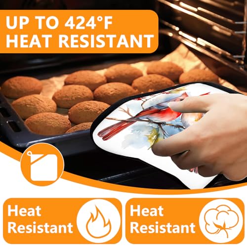 Red Birds Oven Mitts and Pot Holders Sets 4Pcs (Red Birds)