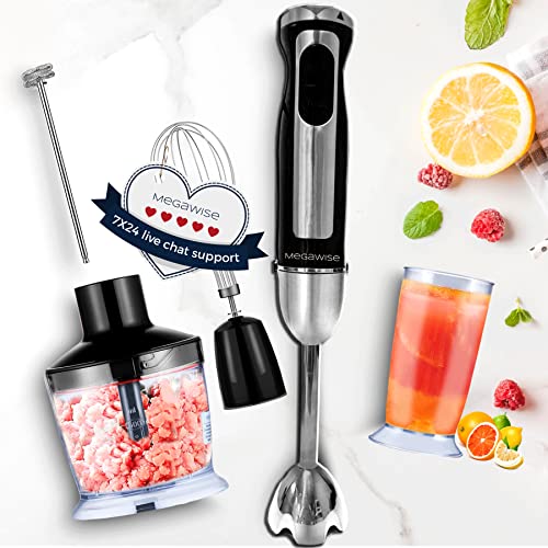 3-in-1 Immersion Hand Blender, Powerful MOTOR 12-Speed Stick Blender with Sturdy Titanium Plated Stainless Steel Blades (Black / 3-in-1)