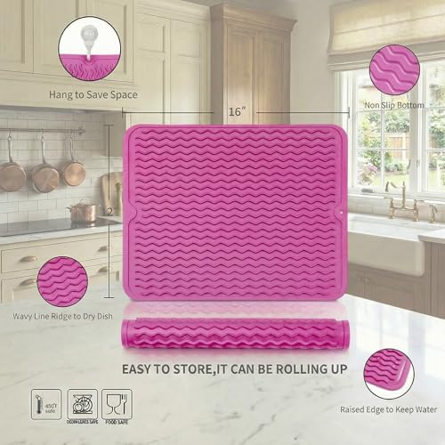 Silicone Dish Drying Mat (Rose / 16"L x 12"W)