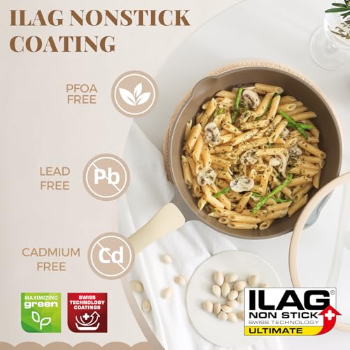 Nonstick Deep Frying Pan with Glass Lid (12 Inch / Natural Linen)