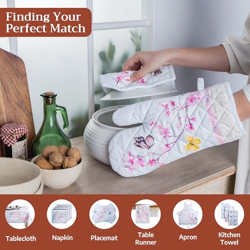 Maison d'Hermine Oven Gloves 100% Cotton Oven Mitt (050 - Blossoms in Spring / 7.5" x 13" (Oven Mitt))