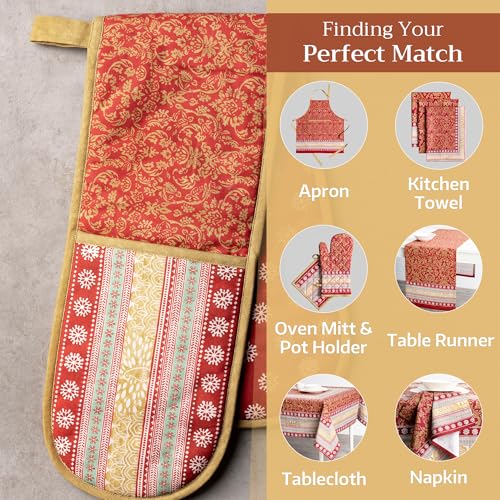 Double Oven Mitts 100% Cotton Double Oven Glove (067 - Sofia / 7" x 35" (Double Oven Mitt))