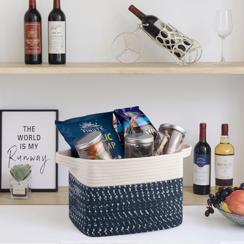 Cotton Rope Storage Baskets for Organizing White Blue 3 (White Blue / 3 pcs-13”x9.9”x8.7”)