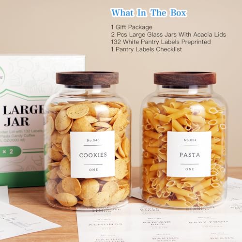 Set Of 2 Large Glass Jar with Wooden Lid with 132 Labels (2 Count)