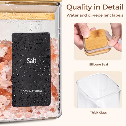 Square Glass Spice Jars with Labels 4 oz 12 Pack with Bamboo Lids (12 Count)